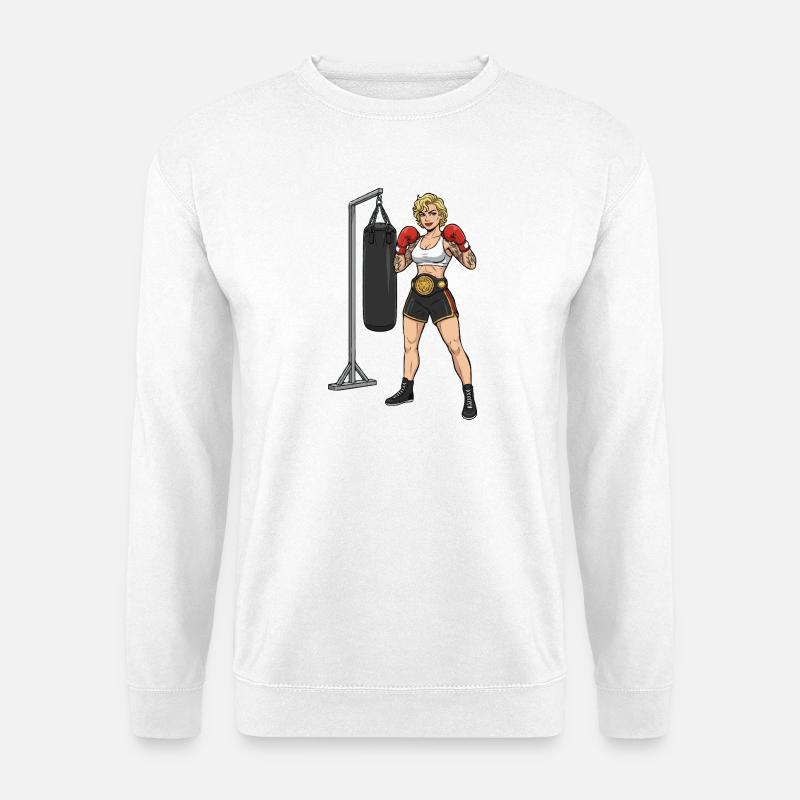 Kraftvolle Boxer-Dame Cartoon - Unisex Pullover - Weiß