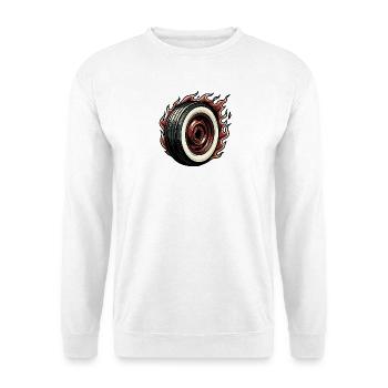Rockabilly Hot Rod wheel on fire - Unisex Pullover - Weiß - Vorne