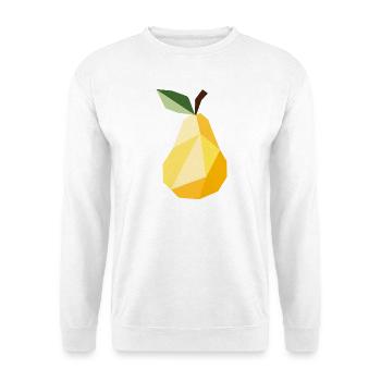 Geometrische Birne – Modernes Obst Motiv  - Unisex Pullover - Weiß - Vorne - Alina (178cm) & Michal (187cm)