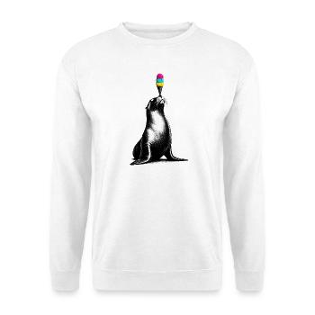 Seelöwe mit Eis im Stencil Style   - Unisex Pullover - Weiß - Vorne