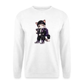 Lila Schülerkatze und Sterne - Unisex Pullover - Weiß - Vorne