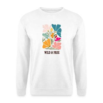 Wild & Free – Buntes Blumenmotiv im Retro-Look - Unisex Pullover - Weiß - Vorne - Alina (178cm) & Michal (187cm)