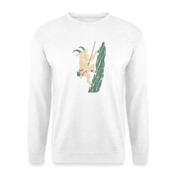 Klettern Ziege an der Felswand Kletterer Herren - Unisex Pullover - Weiß - Vorne - Alina (178cm) & Michal (187cm)