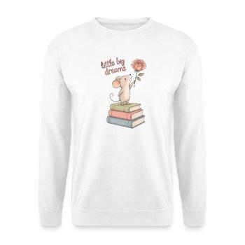 Süße Maus mit Büchern - Unisex Pullover - Weiß - Vorne - Alina (178cm) & Michal (187cm)
