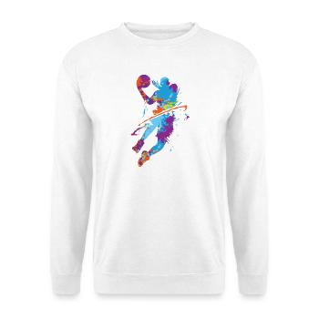 Basketball Street Art Bunter Sport Basketaller - Unisex Pullover - Weiß - Vorne - Alina (178cm) & Michal (187cm)