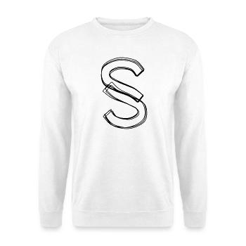 Paragrafzeichen handgezeichnet - Unisex Pullover - Weiß - Vorne - Alina (178cm) & Michal (187cm)