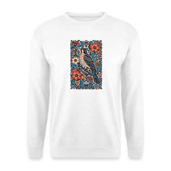 Gotische Whimsigoth-Raben-Krähe-Blumenvogelkunst - Unisex Pullover - Weiß - Vorne - Alina (178cm) & Michal (187cm)