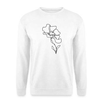 Einzeilige Blumensilhouette - Unisex Pullover - Weiß - Vorne - Alina (178cm) & Michal (187cm)