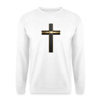 Schwarzes Kreuz mit Goldrand - Unisex Pullover - Weiß - Vorne - Alina (178cm) & Michal (187cm)