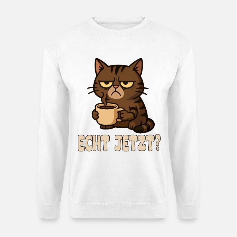 Mürrischer Katzen-Design mit Kaffeetasse - Unisex Pullover - Weiß