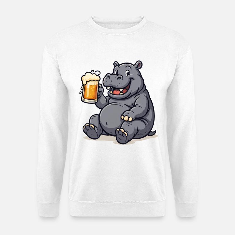 Nilpferd mit Pint Bierfreude - Unisex Pullover - Weiß