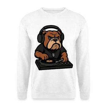 DJ Bulldog avec des écouteurs sur un dessin animé platine - Sweat-shirt Unisexe - blanc - Devant