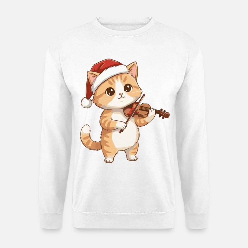 Weihnachtskatzen-Kätzchen spielt Geigenkunst - Unisex Pullover - Weiß