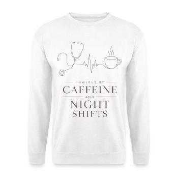 Kaffee-Nacht-Schicht Design - Unisex Pullover - Weiß - Vorne - Alina (178cm) & Michal (187cm)