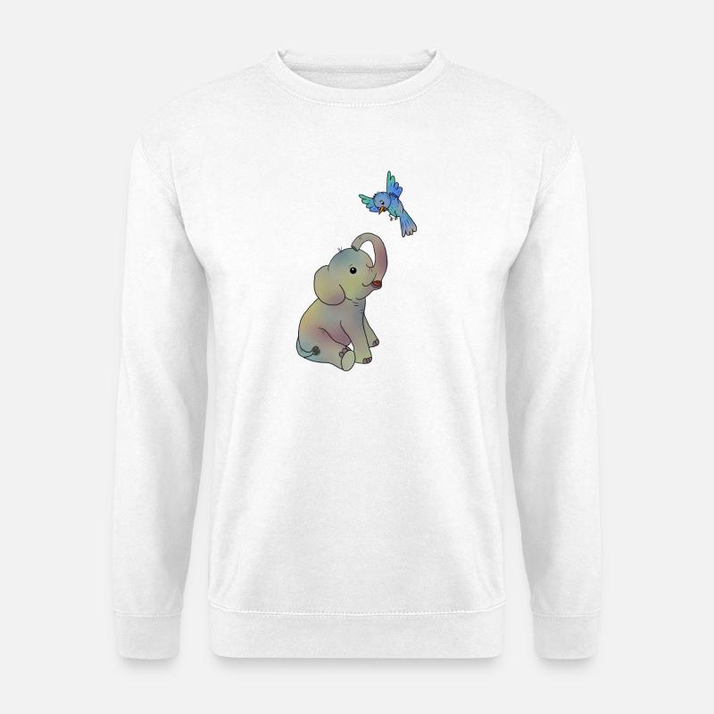 Elefant und blauer Vogel - Unisex Pullover - Weiß