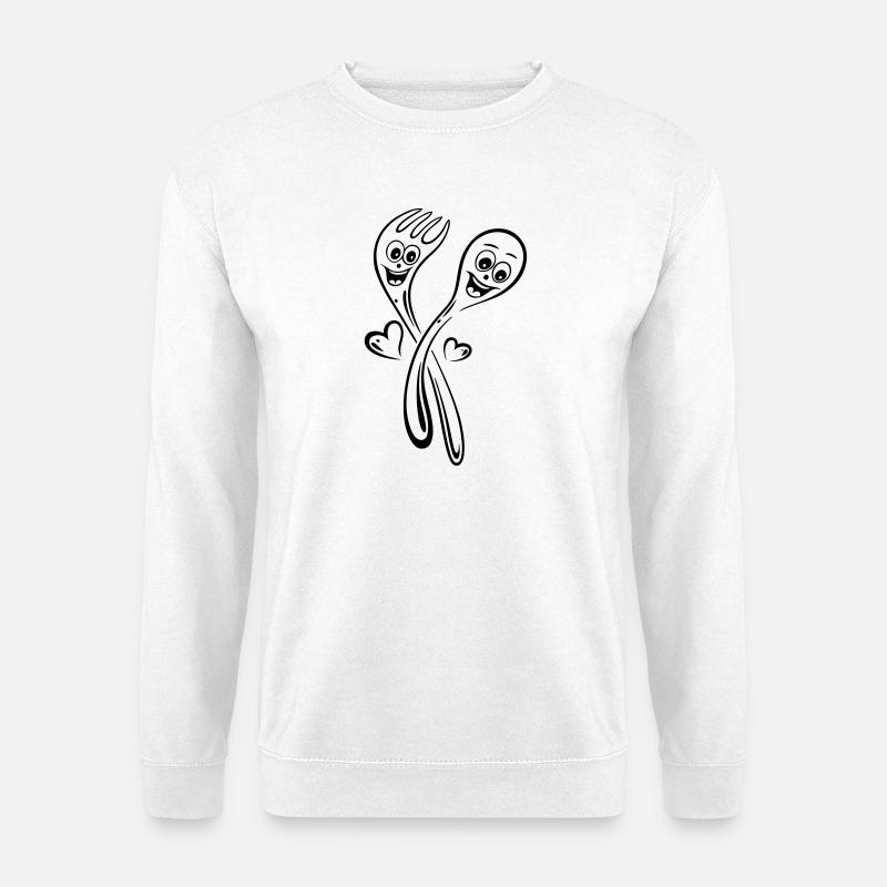 Löffel und Gabel mit Herzen. - Unisex Pullover - Weiß