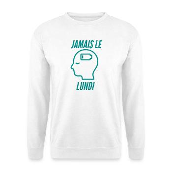 JAMAIS LE LUNDI ,Échappée Vers le Week-end - Sweat-shirt Unisexe - blanc - Devant