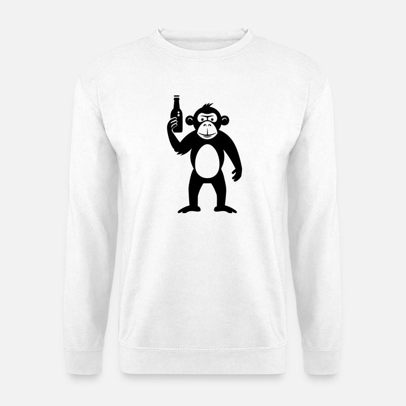 Affe mit Bierflasche - Unisex Pullover - Weiß