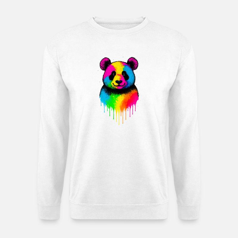 Regenbogen Panda Tropfende Kunst - Unisex Pullover - Weiß