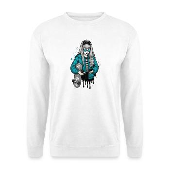 Urban Skater Girl Streetart Illustration - Unisex Pullover - Weiß - Vorne