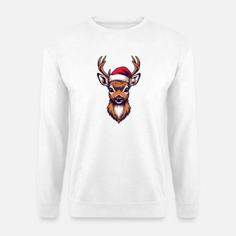 Rentier mit Santa Hut - Unisex Pullover - Weiß