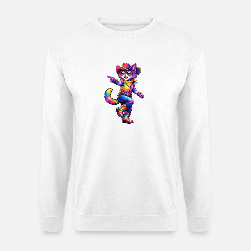 Bunter Katzen-Cowboy - Unisex Pullover - Weiß