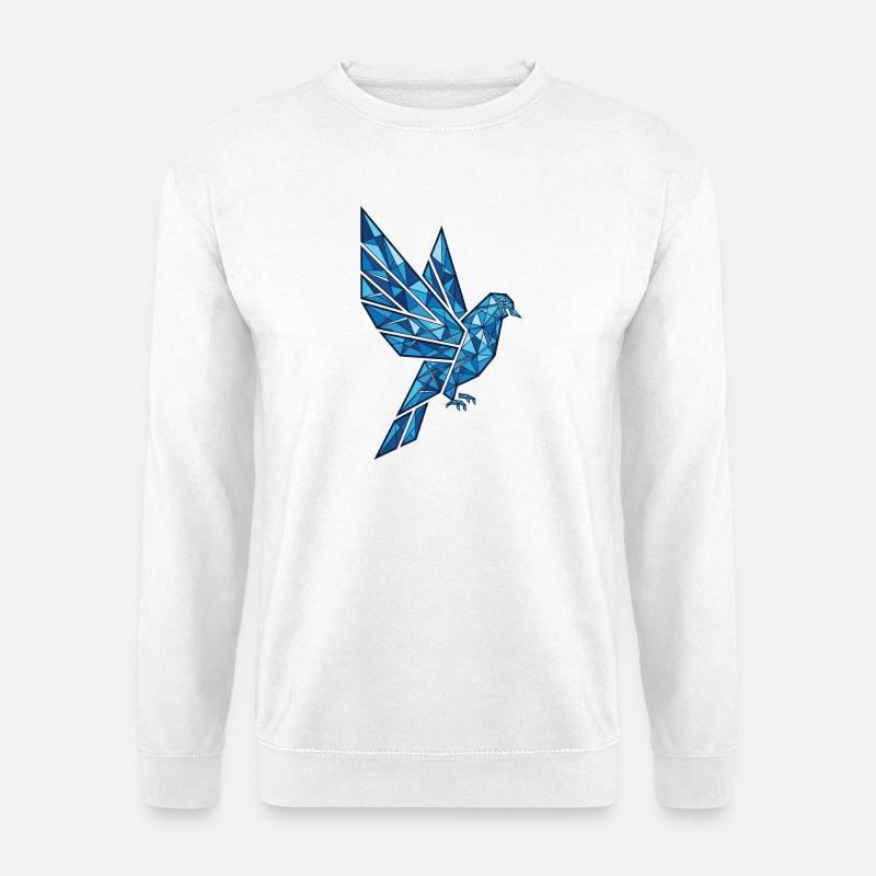 Polygon Taube Blau Flying–Abstract Geometric Dove - Unisex Pullover - Weiß