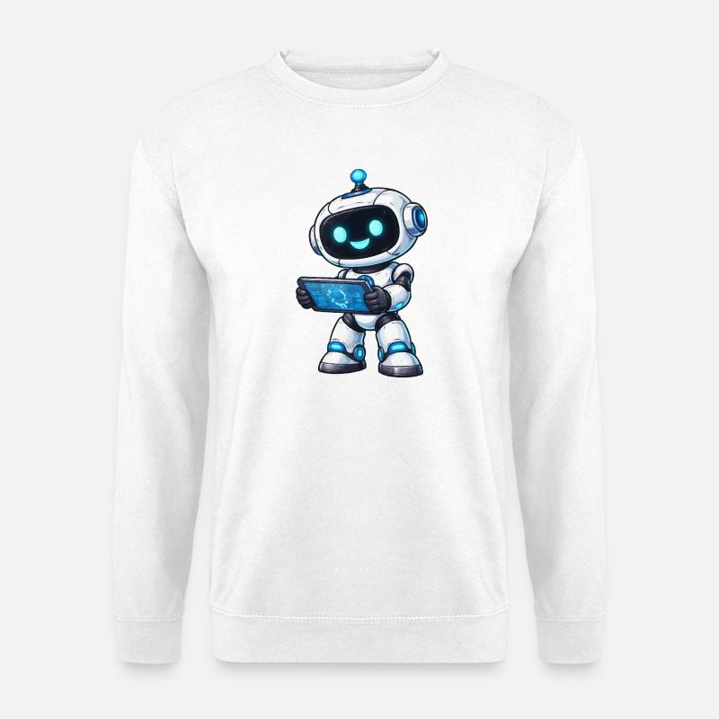 Kleiner Roboter mit Tablet - Unisex Pullover - Weiß