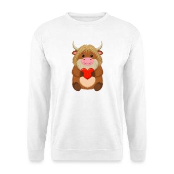 Comic Highland Cow with Red Heart – Love Art - Unisex Sweatshirt - white - Front