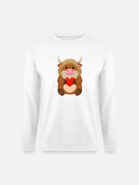 Comic Highland Kuh mit rotem Herz – Liebe Art - Unisex Pullover - Weiß