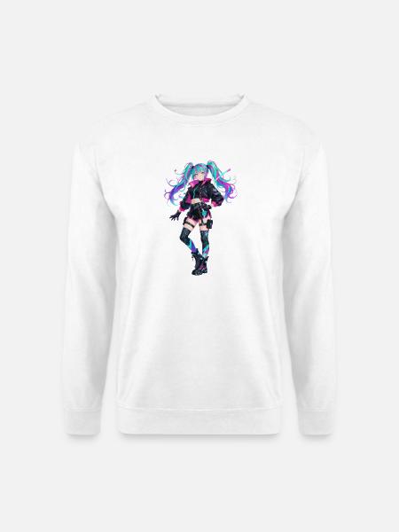 Anime Girl im Cyberpunk-Stil - Unisex Pullover - Weiß