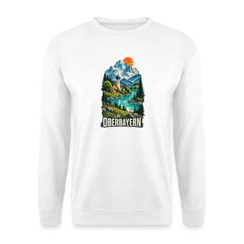 Oberbayern Alpenidylle mit Bergsee - Unisex Pullover - Weiß - Vorne - Alina (178cm) & Michal (187cm)