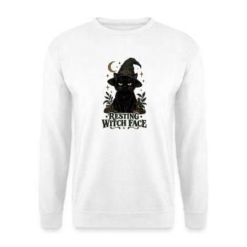 Ruhendes Hexengesicht - Unisex Pullover - Weiß - Vorne - Alina (178cm) & Michal (187cm)