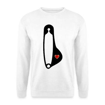 Sicherheitsnadel Näherin Schwangerschaft - Unisex Pullover - Weiß - Vorne - Alina (178cm) & Michal (187cm)