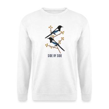 Side by Side – Zwei Vögel - Unisex Pullover - Weiß - Vorne - Alina (178cm) & Michal (187cm)