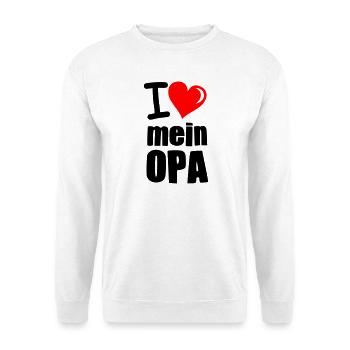 I Love mein Opa - Unisex Pullover - Weiß - Vorne - Alina (178cm) & Michal (187cm)