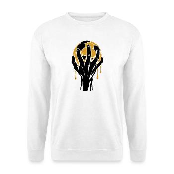 Handball Grip Shirt – Hand mit Ball & Harz - Unisex Pullover - Weiß - Vorne - Alina (178cm) & Michal (187cm)
