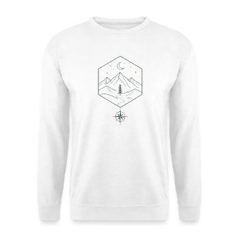 Nachtgebirge und Kompass - Unisex Pullover - Weiß - Vorne - Alina (178cm) & Michal (187cm)