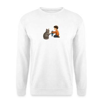 Teodoro y la bufanda azul | Junge und Katze - Unisex Pullover - Weiß - Vorne - Alina (178cm) & Michal (187cm)