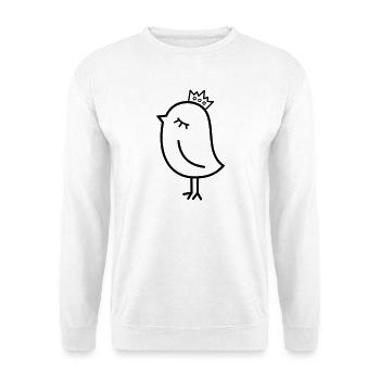 Spatz mit Krone – Niedlicher Vogel Cartoon Motiv - Unisex Pullover - Weiß - Vorne