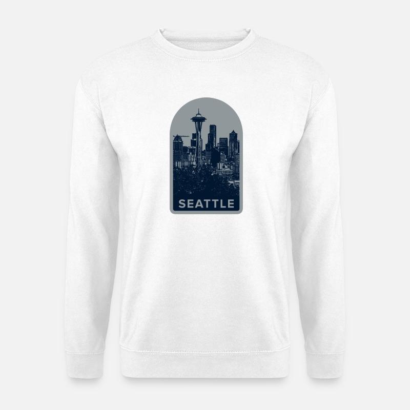 Seattle Skyline Badge: Space Needle Silhouette - Unisex Sweatshirt - white