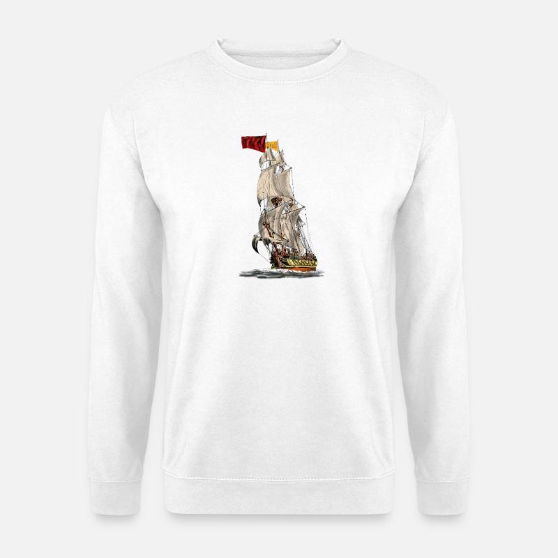 Historisches Segelschiff mit Flagge - Unisex Pullover - Weiß