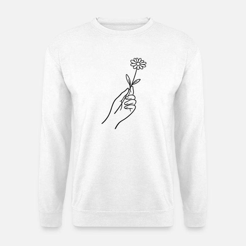 Linienhand mit Blume - Unisex Pullover - Weiß