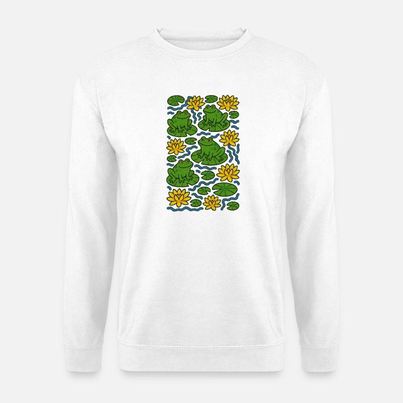 Lily Pad Frogs in Bloom Pattern - Unisex Sweatshirt - white