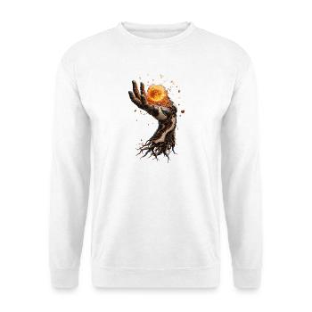 Mechanische Hand, die eine brennende Sonne hält - Unisex Pullover - Weiß - Vorne
