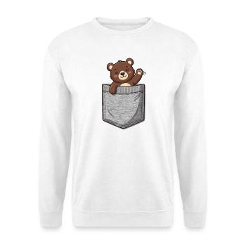 Teddybär aus der Tasche - Unisex Pullover - Weiß - Vorne - Alina (178cm) & Michal (187cm)