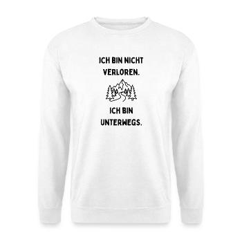 Ich bin nicht verloren. Ich bin unterwegs. Reise.  - Unisex Pullover - Weiß - Vorne - Alina (178cm) & Michal (187cm)