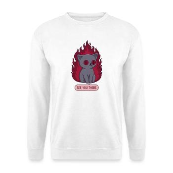 Süße Goth Katze in Flammen See You There - Unisex Pullover - Weiß - Vorne - Alina (178cm) & Michal (187cm)