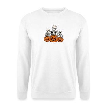 Halloween Skelett Kürbis - Unisex Pullover - Weiß - Vorne - Alina (178cm) & Michal (187cm)