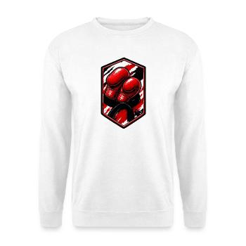 Rote Boxhandschuhe Patch - Unisex Pullover - Weiß - Vorne - Alina (178cm) & Michal (187cm)